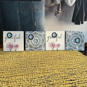 Grateful Wall Decor Set with Pink and Blue Accents